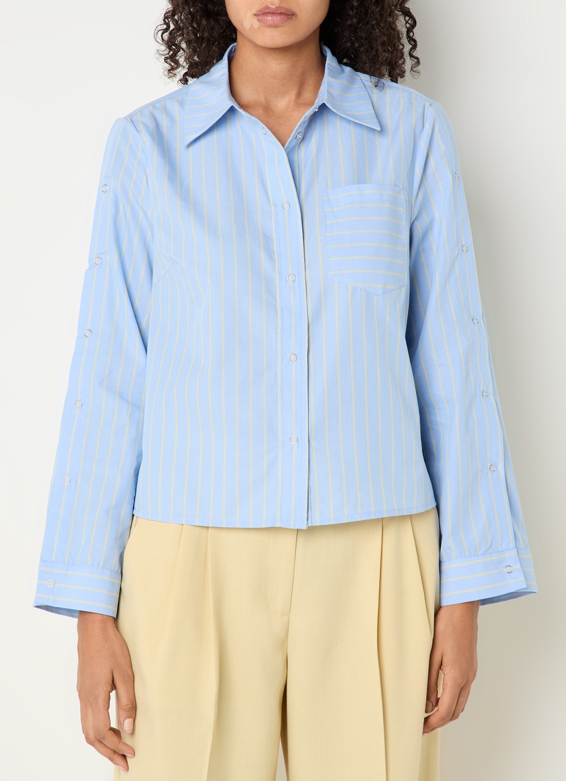 Co'Couture Simo blouse met streepprint - detail blauwgrijs