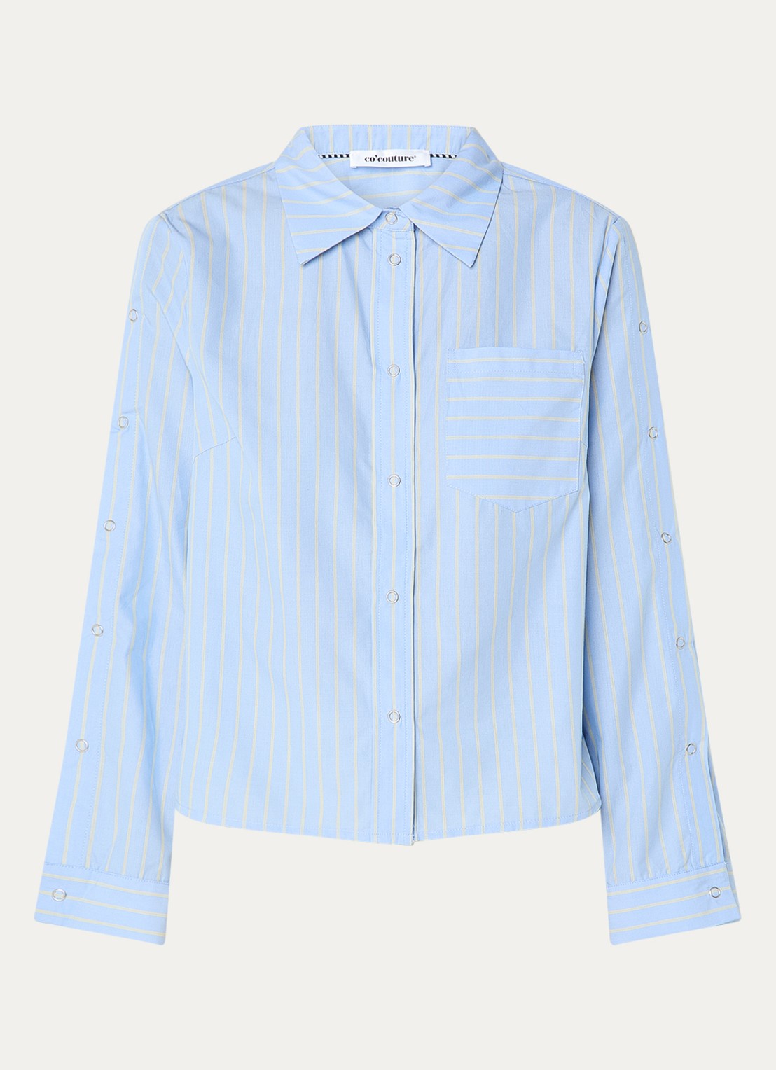 Co'Couture Simo blouse met streepprint - voorkant 3 blauwgrijs