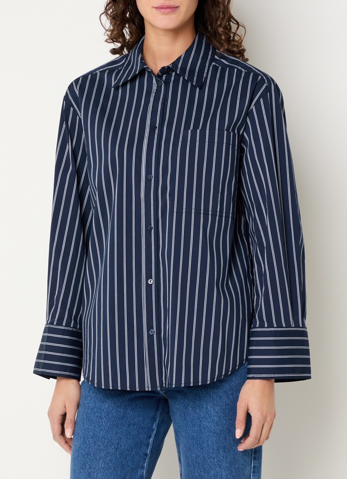 Co'Couture Somocc blouse met streepprint - detail donkerblauw