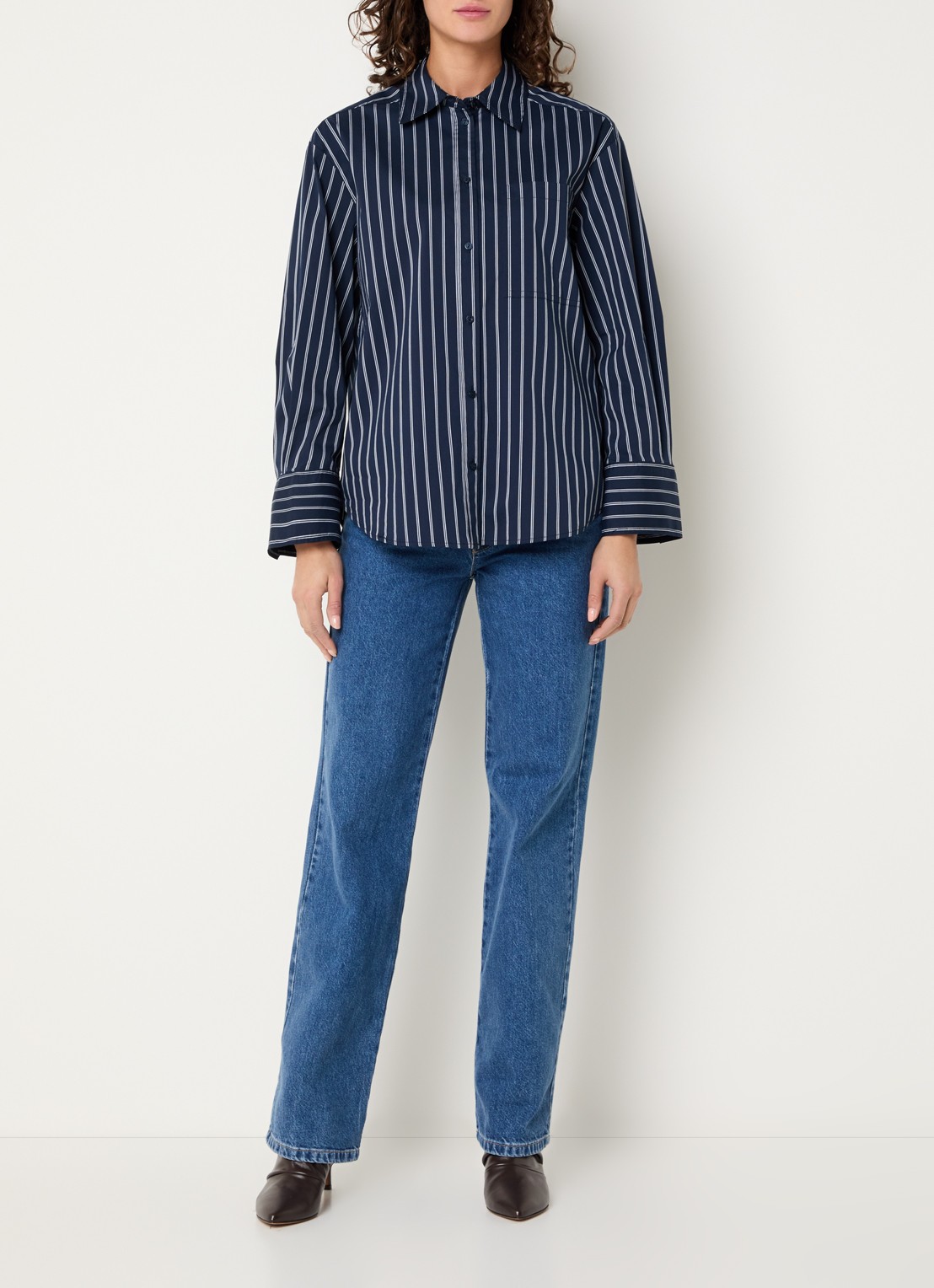 Co'Couture Somocc blouse met streepprint - voorkant 3 donkerblauw