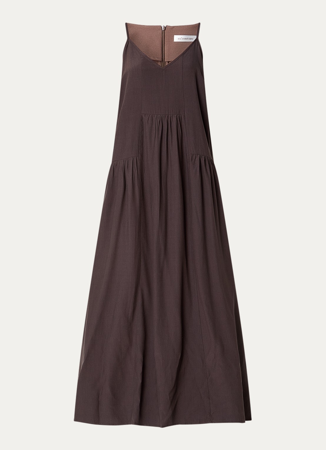 Co'Couture Sunrise maxi jurk met V-hals - voorkant 2 donkerbruin