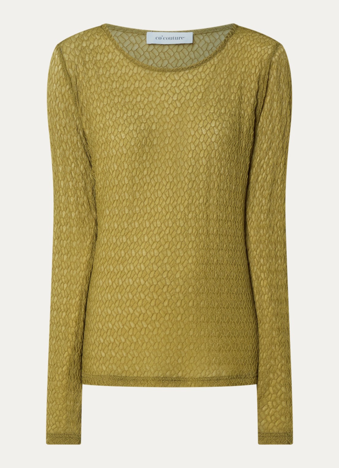 Co'Couture SvalaCC semi-transparante top met opengewerkt dessin - voorkant groen