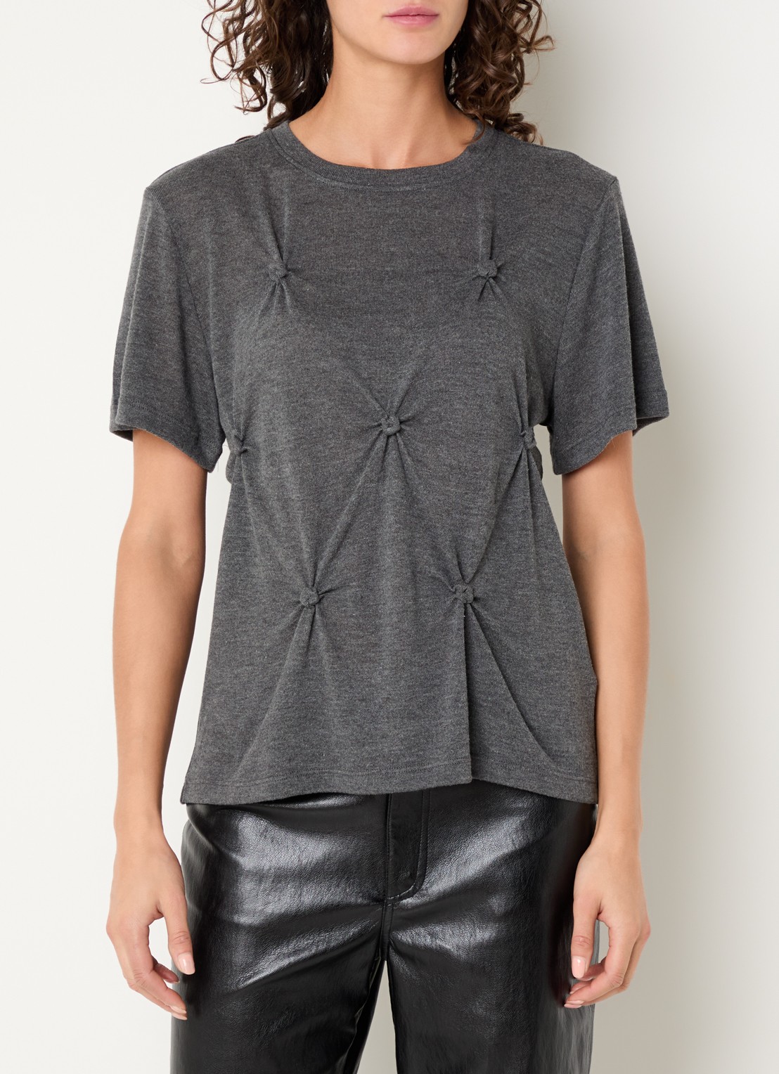 Co'Couture Taniacc T-shirt met met knoopdetail - detail donkergrijs