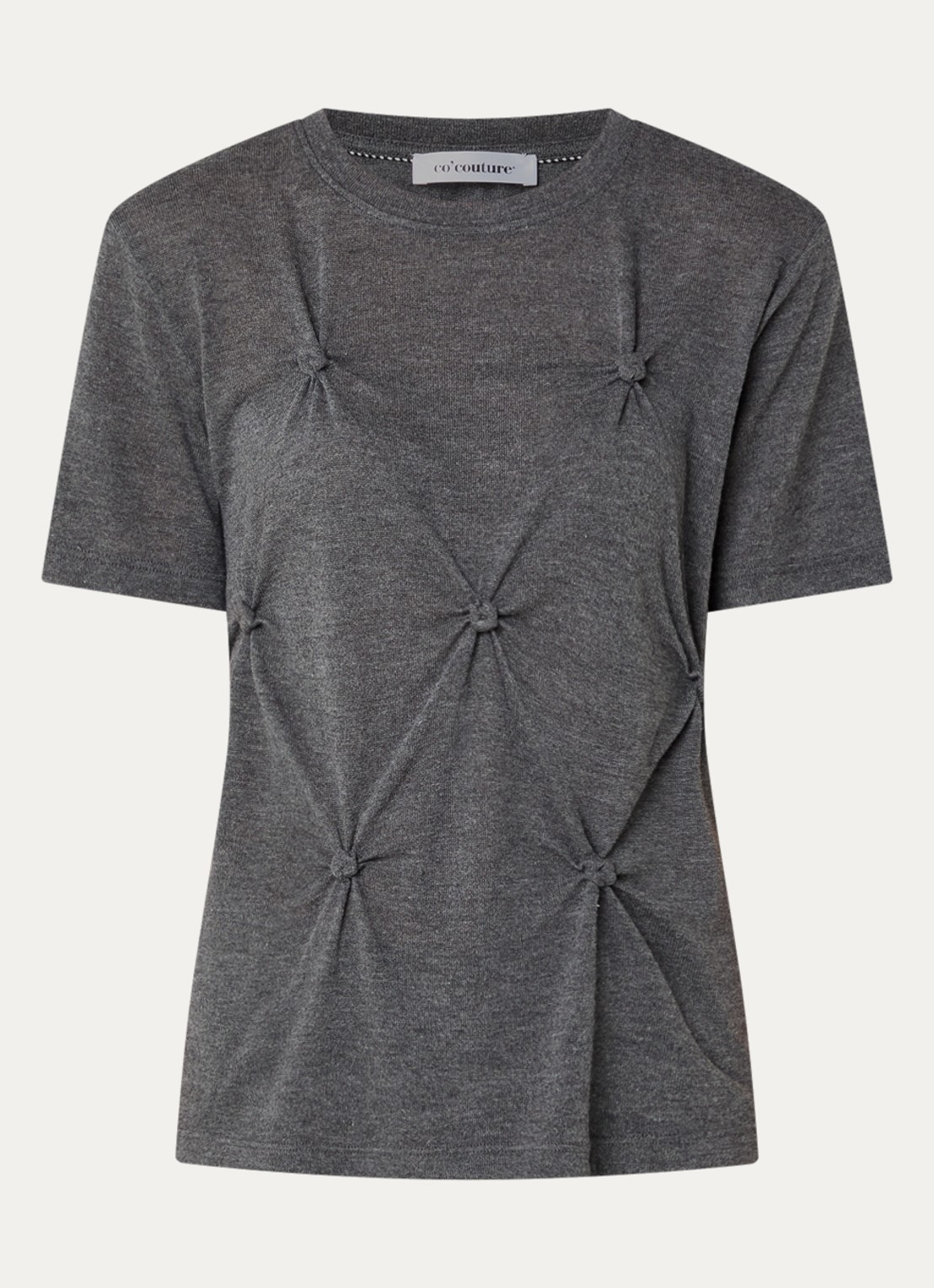 Co'Couture Taniacc T-shirt met met knoopdetail - voorkant 3 donkergrijs