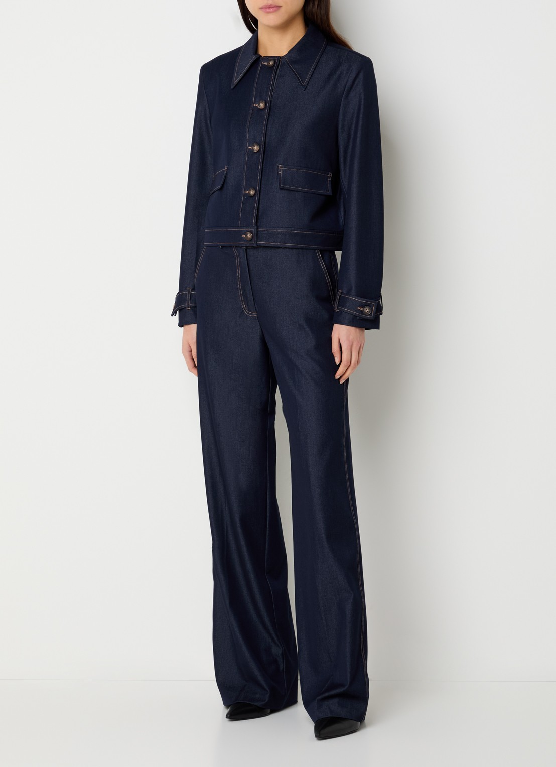 Co'Couture Terry jack van chambray met schoudervulling - voorkant 2 indigo