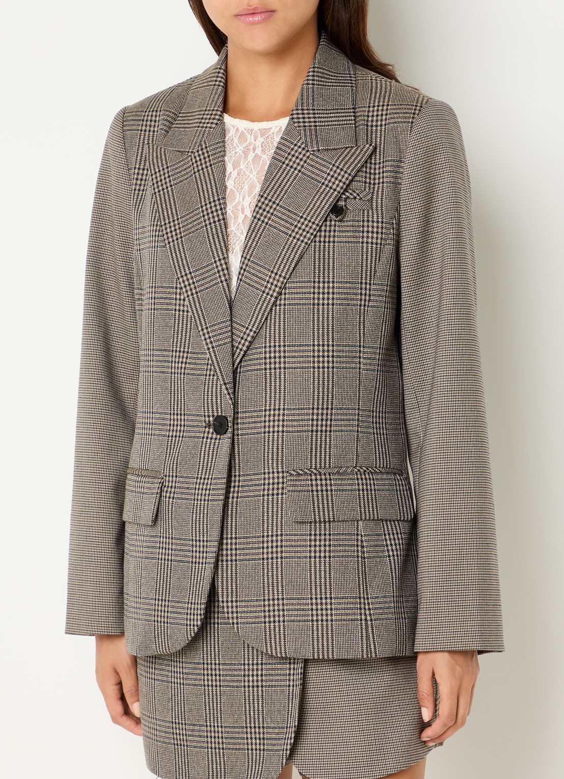 Co'Couture VeyaCC blazer met ruitdessin - detail bruin