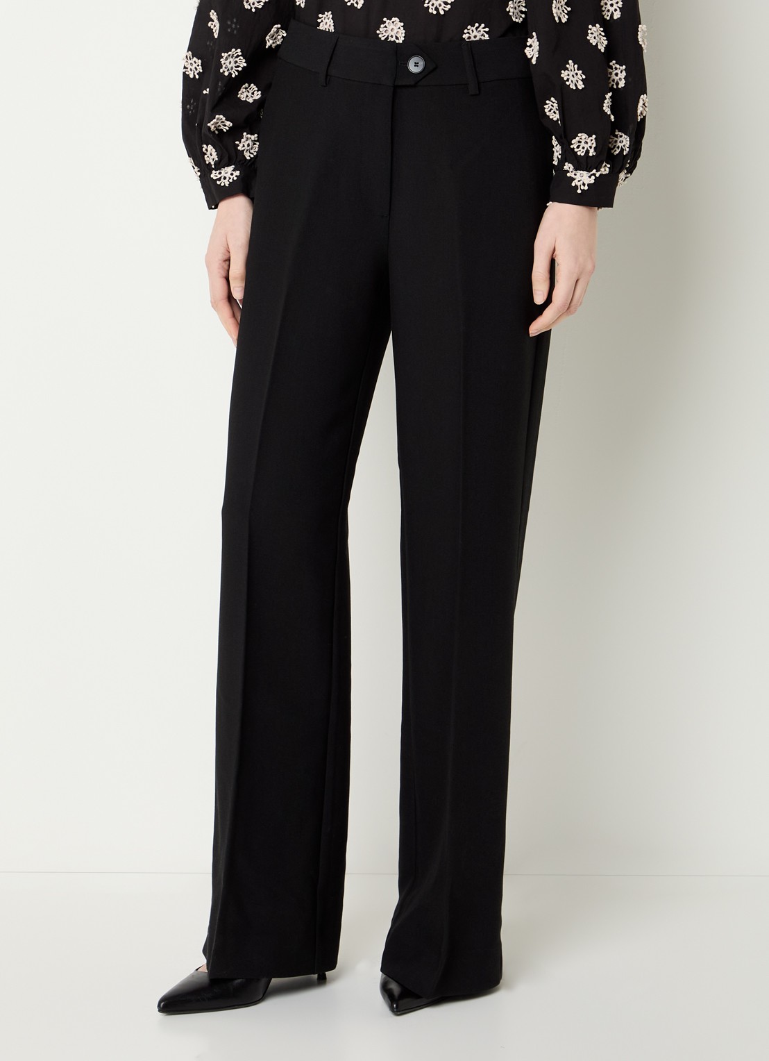 Co'Couture Vola high waist loose fit pantalon met persplooi - detail 4 zwart