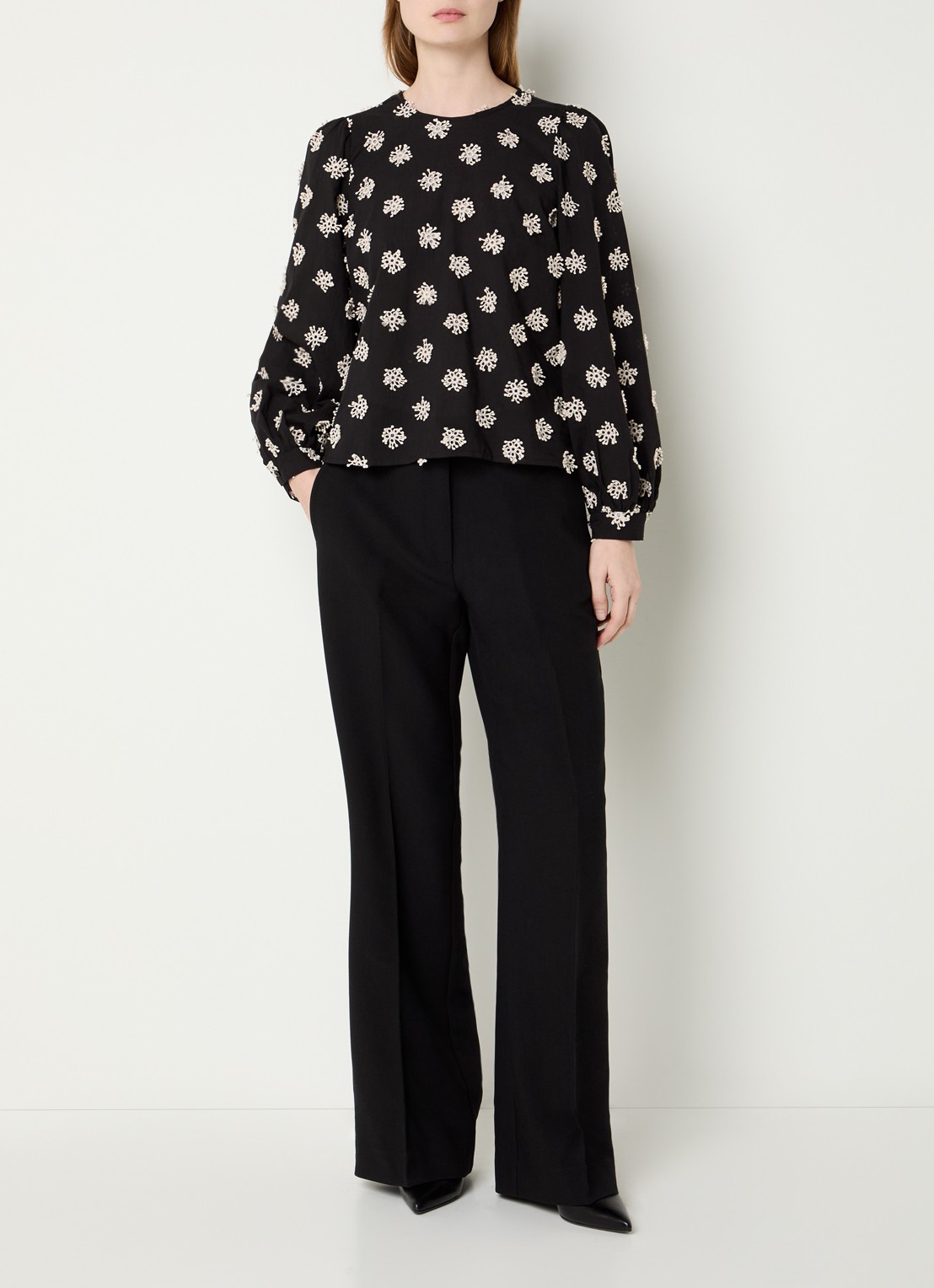 Co'Couture Vola high waist loose fit pantalon met persplooi - voorkant 3 zwart