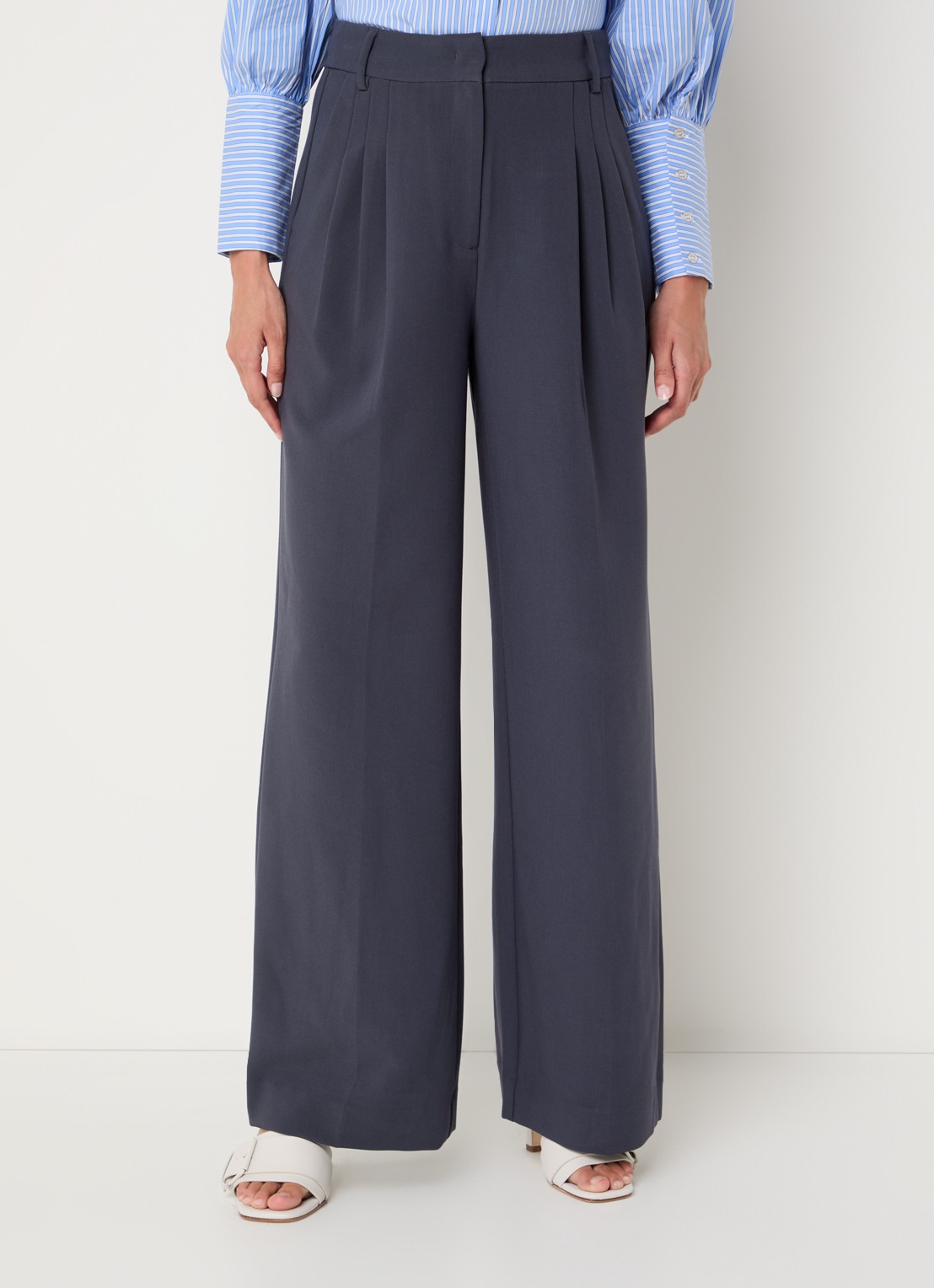 Co'Couture Vola high waist loose fit pantalon met plooidetail - detail 3 staalblauw