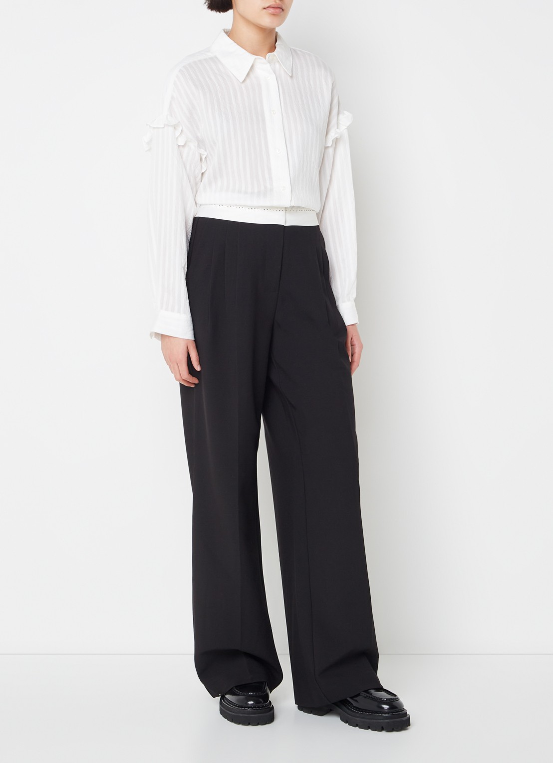 Co'Couture Vola high waist wide fit pantalon met steekzakken - voorkant 2 zwart