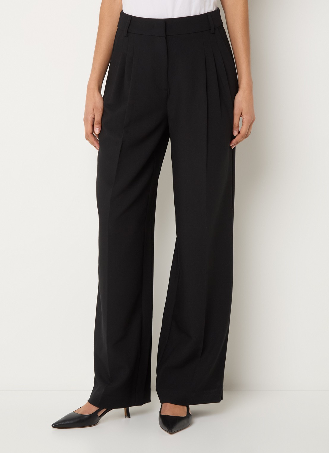 Co'Couture Vola high waist wide fit pantalon met stretch - detail 3 zwart