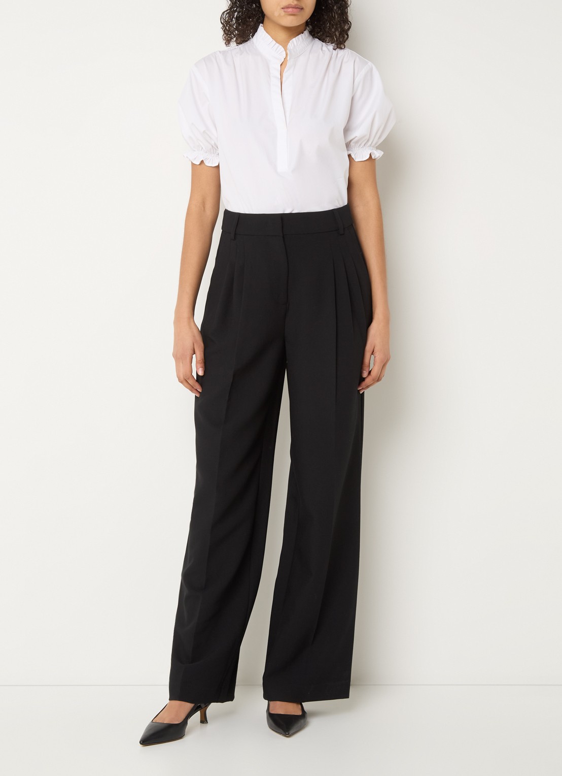 Co'Couture Vola high waist wide fit pantalon met stretch - voorkant 2 zwart