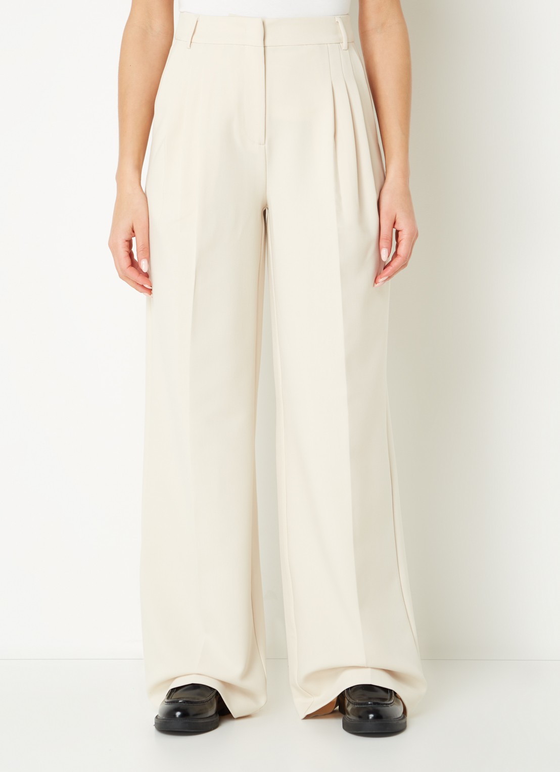 Co'Couture Vola high waist wide fit pantalon met stretch - detail creme