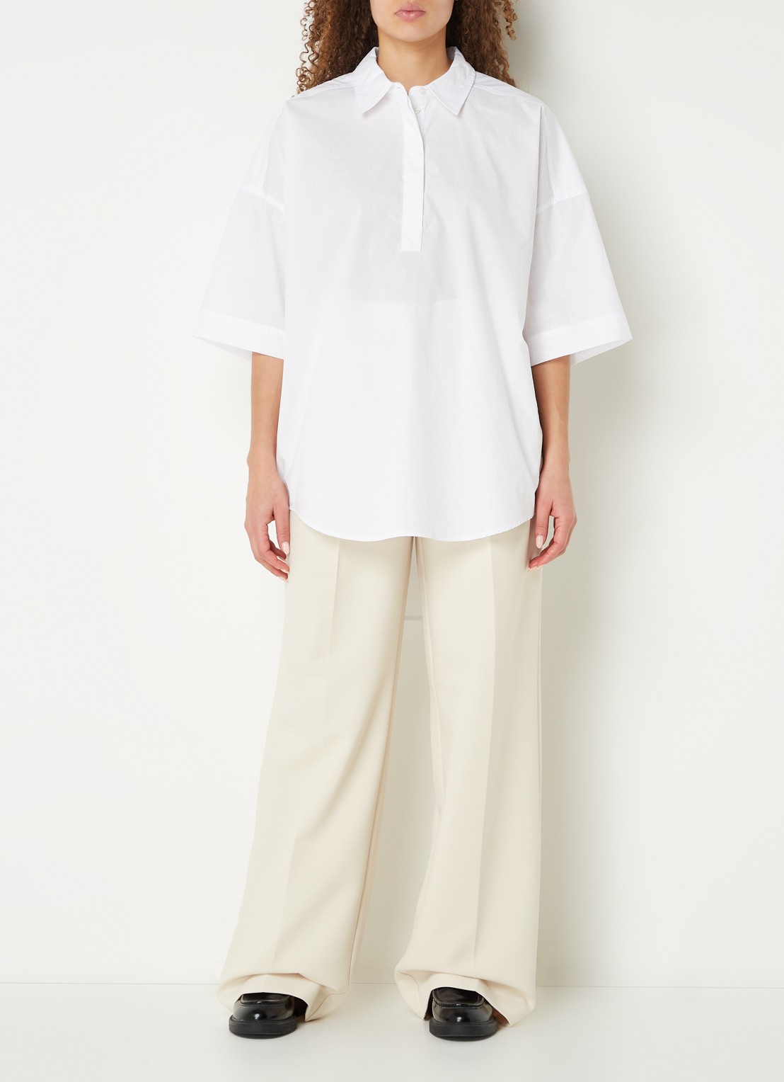 Co'Couture Vola high waist wide fit pantalon met stretch - voorkant 3 gebroken wit