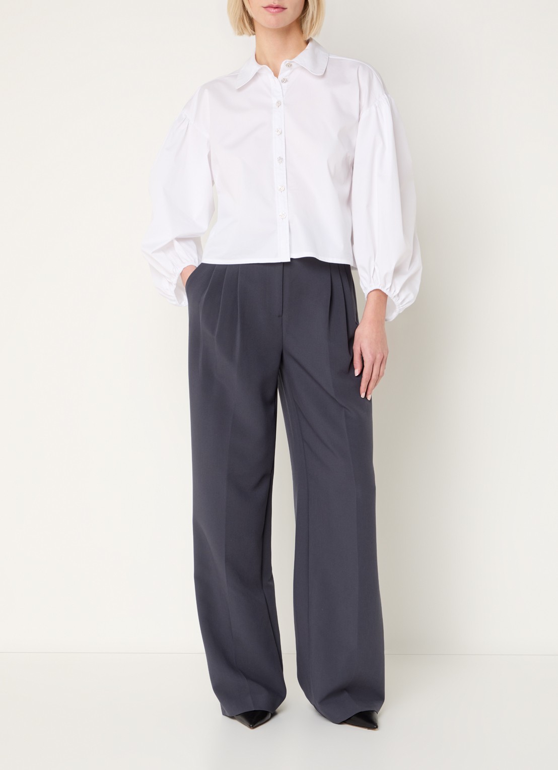 Co'Couture Vola high waist wide fit pantalon met stretch - voorkant 3 donkergrijs