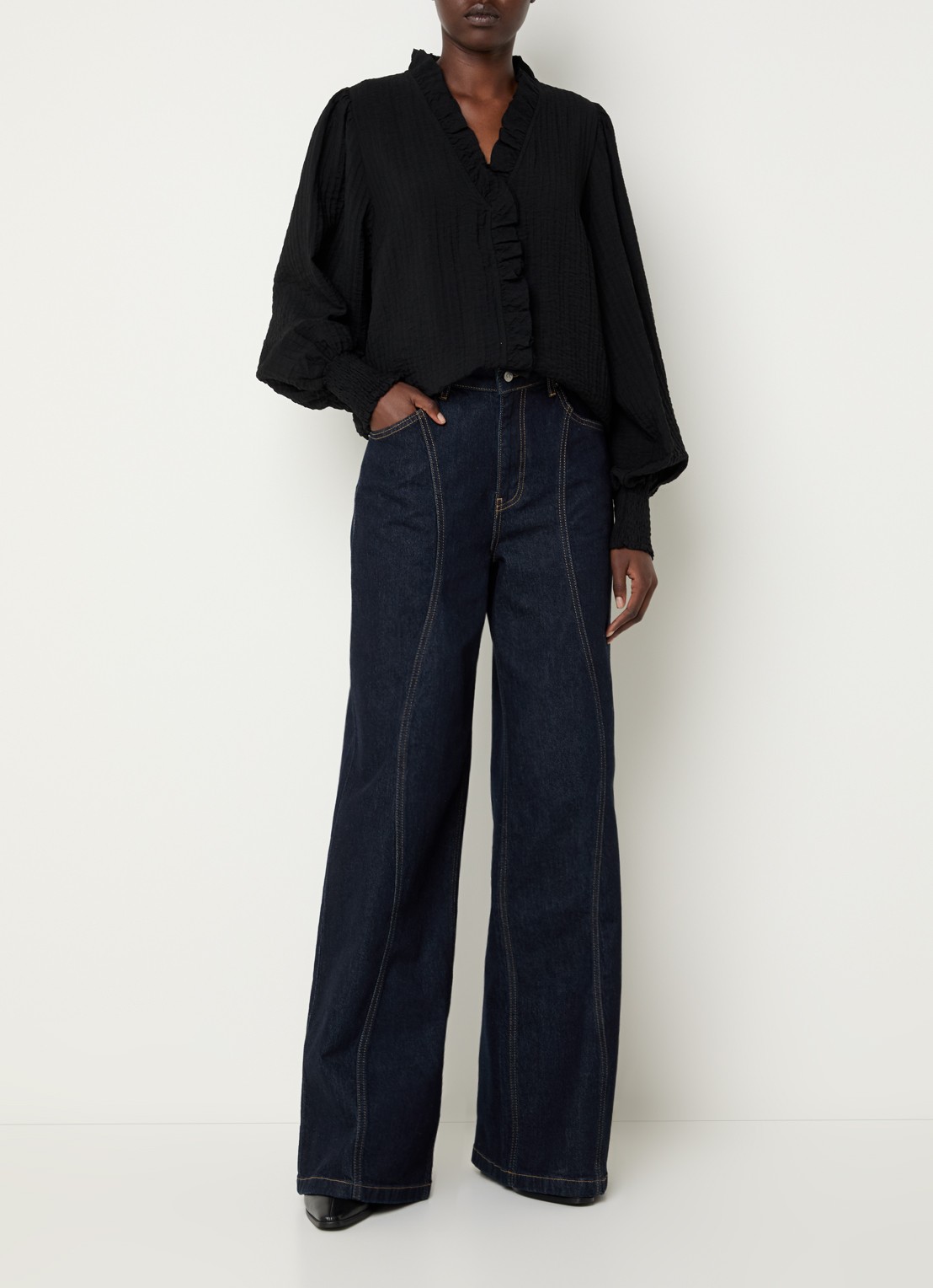 Co'Couture Wilson high waist wide leg jeans  - voorkant 5 indigo