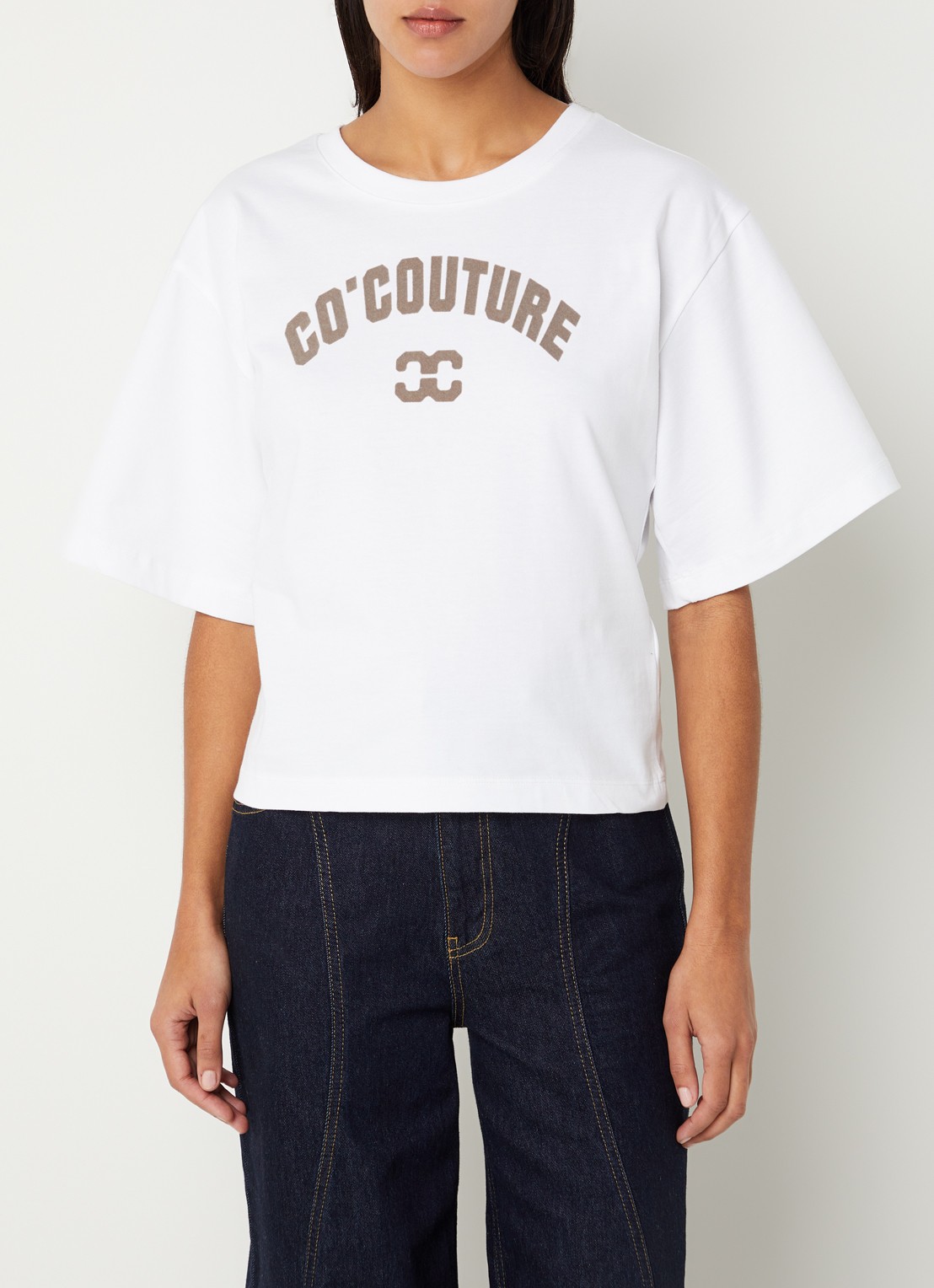 Co'Couture Zenga T-shirt met flock logoprint - detail 2 wit