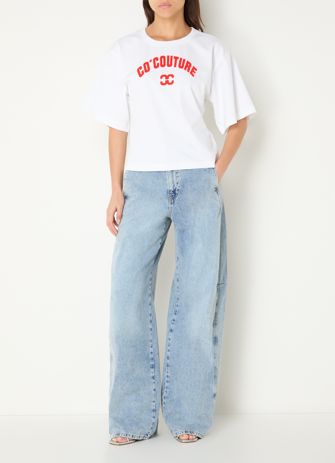 Co'Couture Zenga T-shirt met flock logoprint - voorkant 3 wit