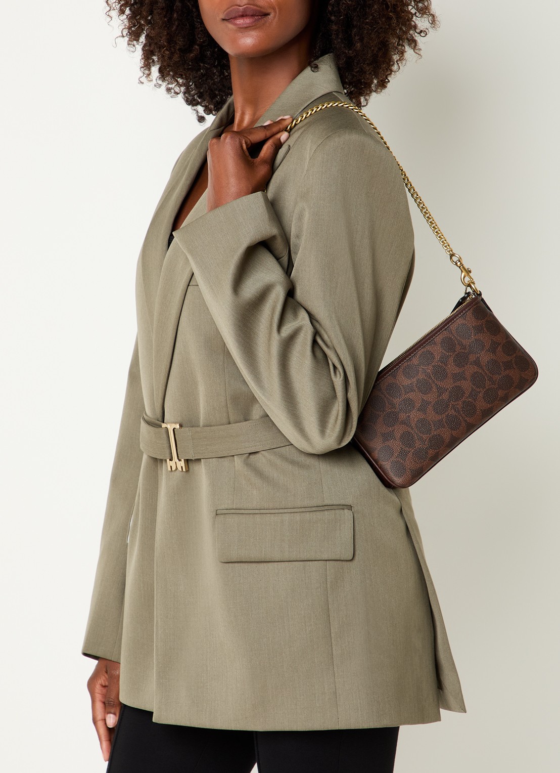 Coach Audry crossbodytas van leer met logoprint - voorkant 6 bruin