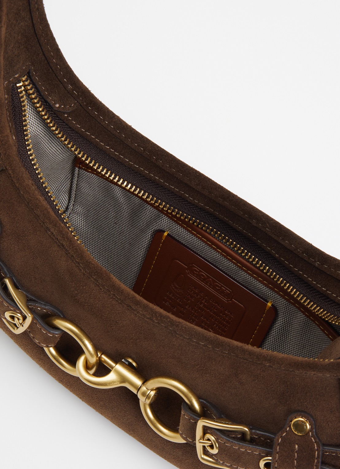 Coach Belted Ergo 26 schoudertas van suède - detail 3 donkerbruin