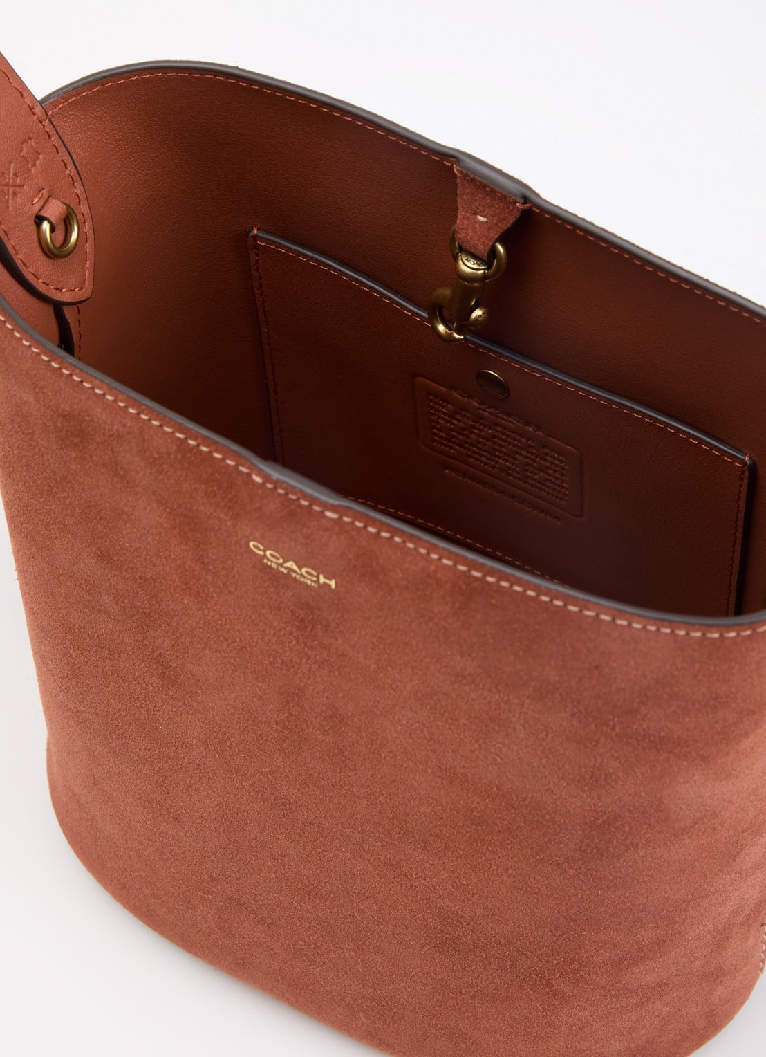 Coach Bleecker 21 schoudertas van suéde met uitneembaar etui  - detail 4 steenrood