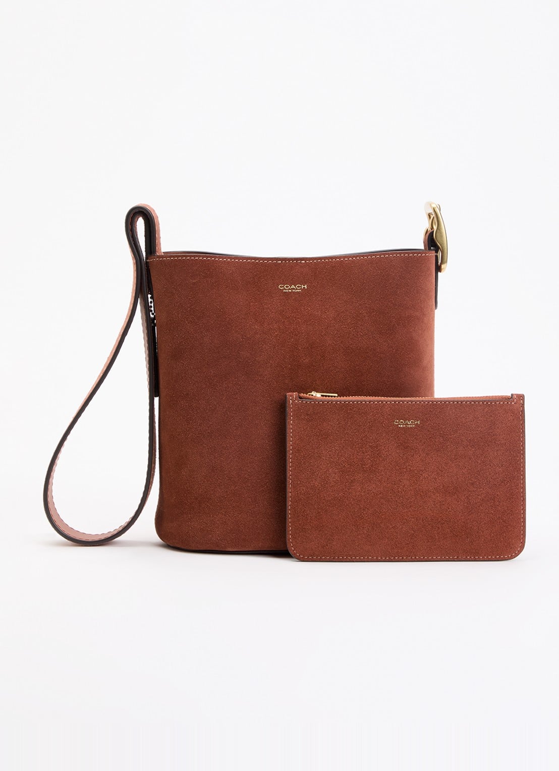 Coach Bleecker 21 schoudertas van suéde met uitneembaar etui  - voorkant 2 steenrood
