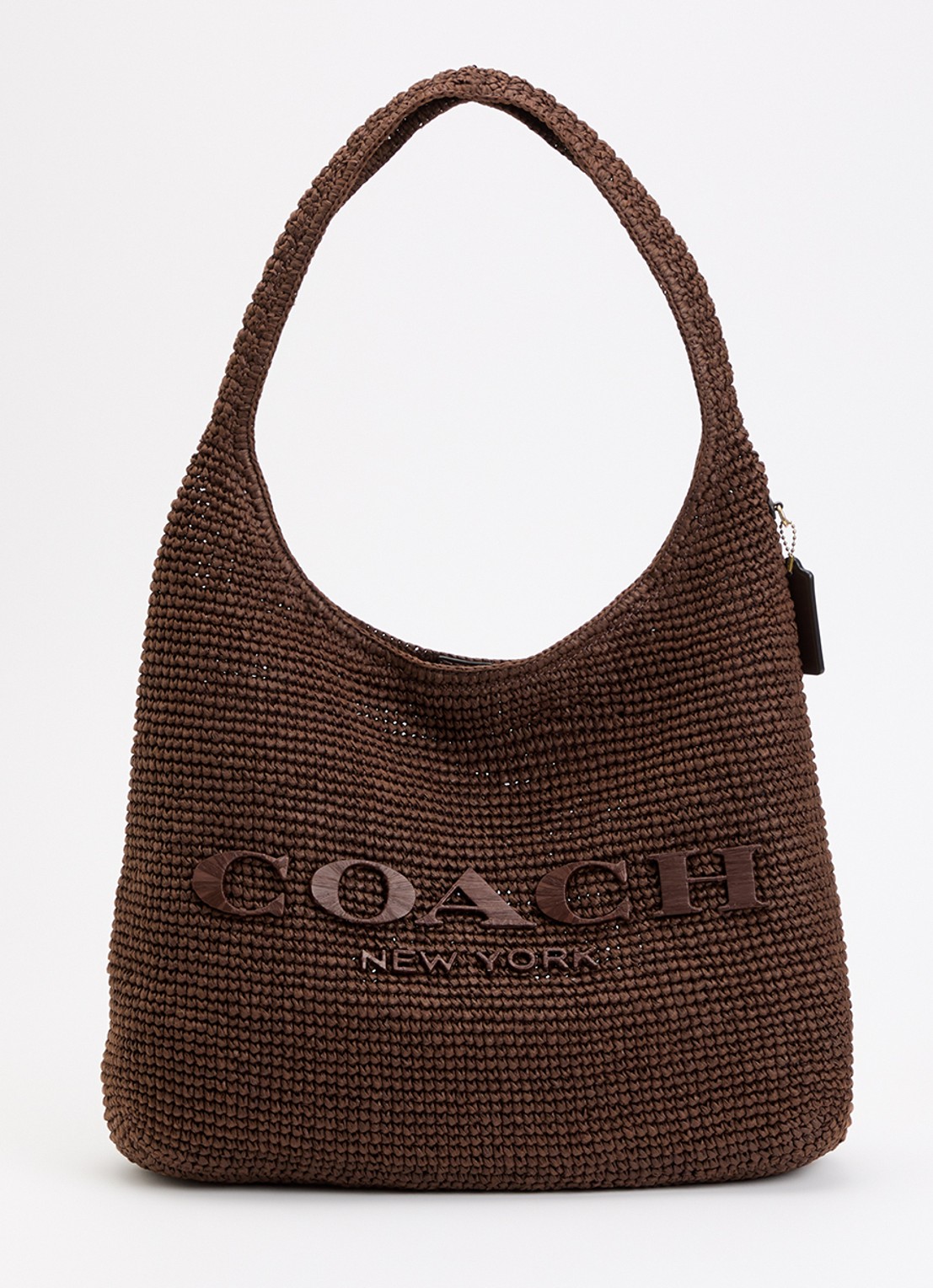 Coach Brooklyn 29 schoudertas van stro met logo  - voorkant donkerbruin