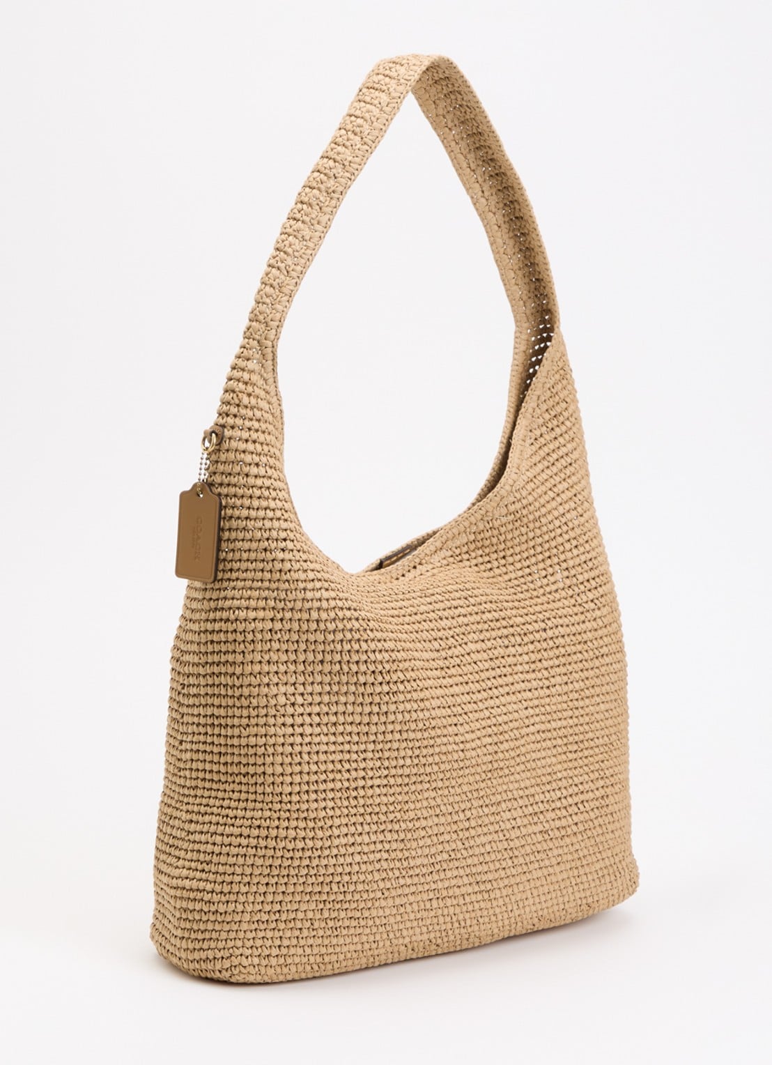 Coach Brooklyn 39 schoudertas van stro met logo  - achterkant 3 beige