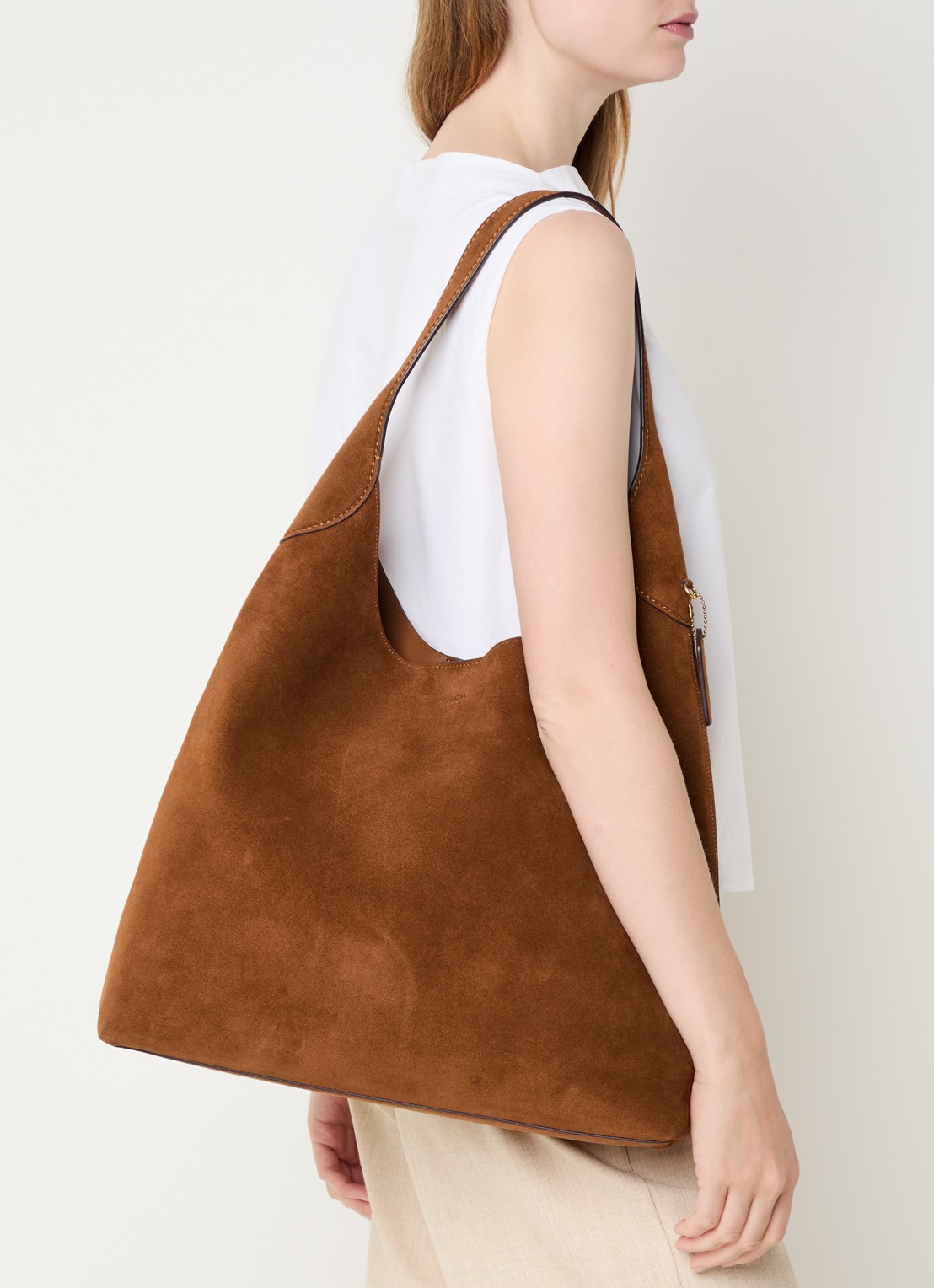 Coach Brooklyn 39 schoudertas van suède - voorkant 2 cognac