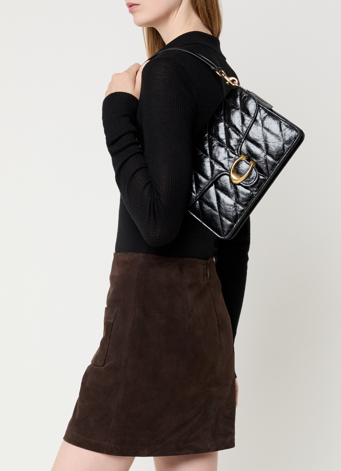 Coach Chain Tabby schoudertas van leer met quilt patroon en afneembare schouderriem - voorkant 7 zwart