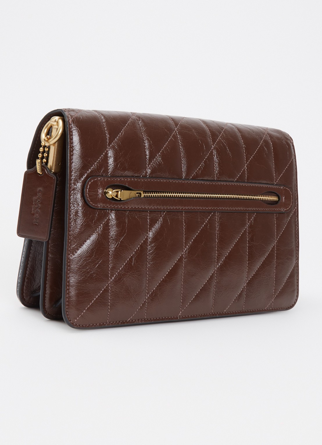 Coach Chain Tabby schoudertas van leer met quilt patroon en afneembare schouderriem - achterkant 6 donkerbruin