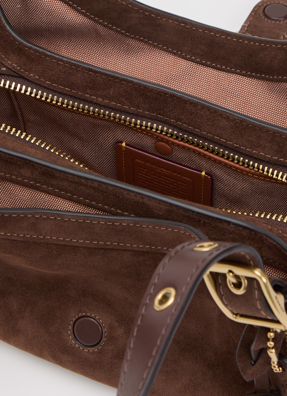 Coach Drifter 31 schoudertas van suède met verstelbare schouderriem - detail 3 donkerbruin
