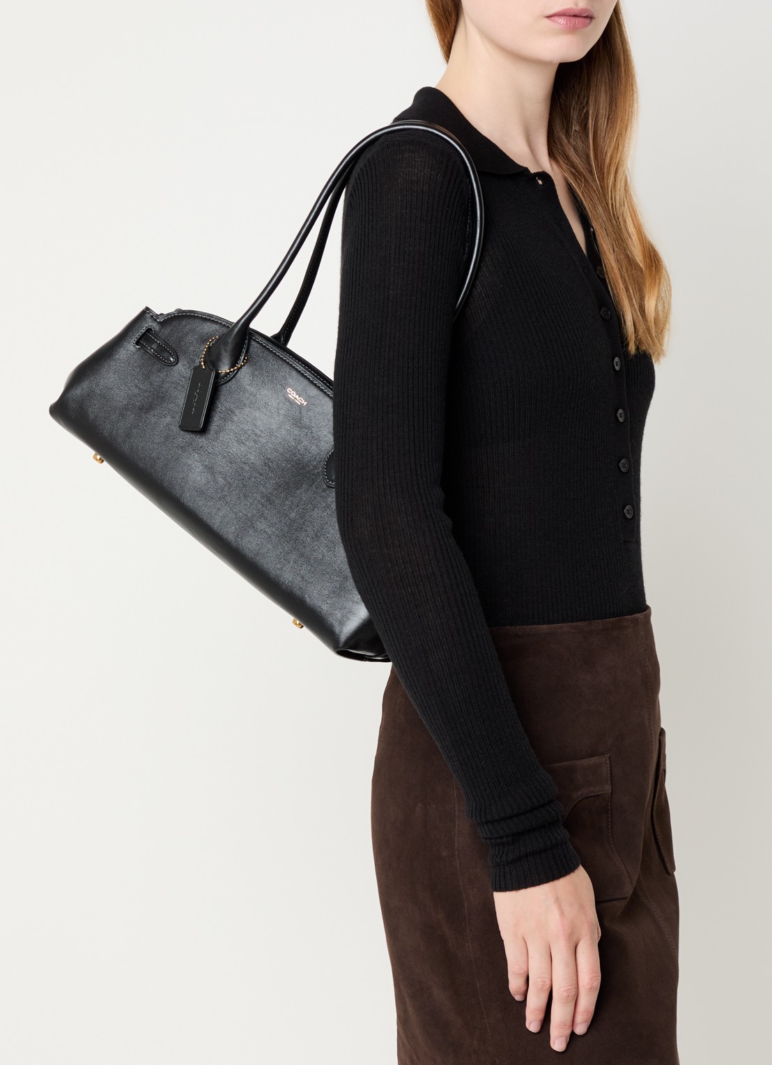 Coach Empire schoudertas van leer - voorkant 5 zwart