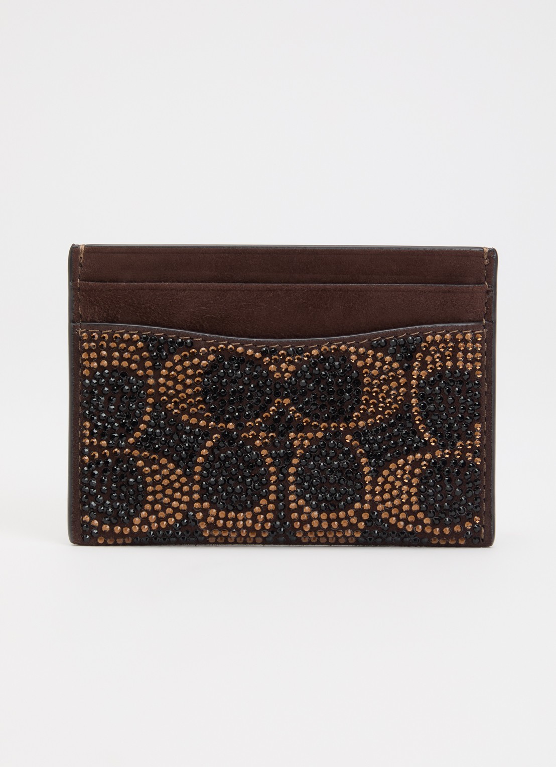 Coach Essential Crystal Signature pasjeshouder van suède met strass - achterkant chocoladebruin