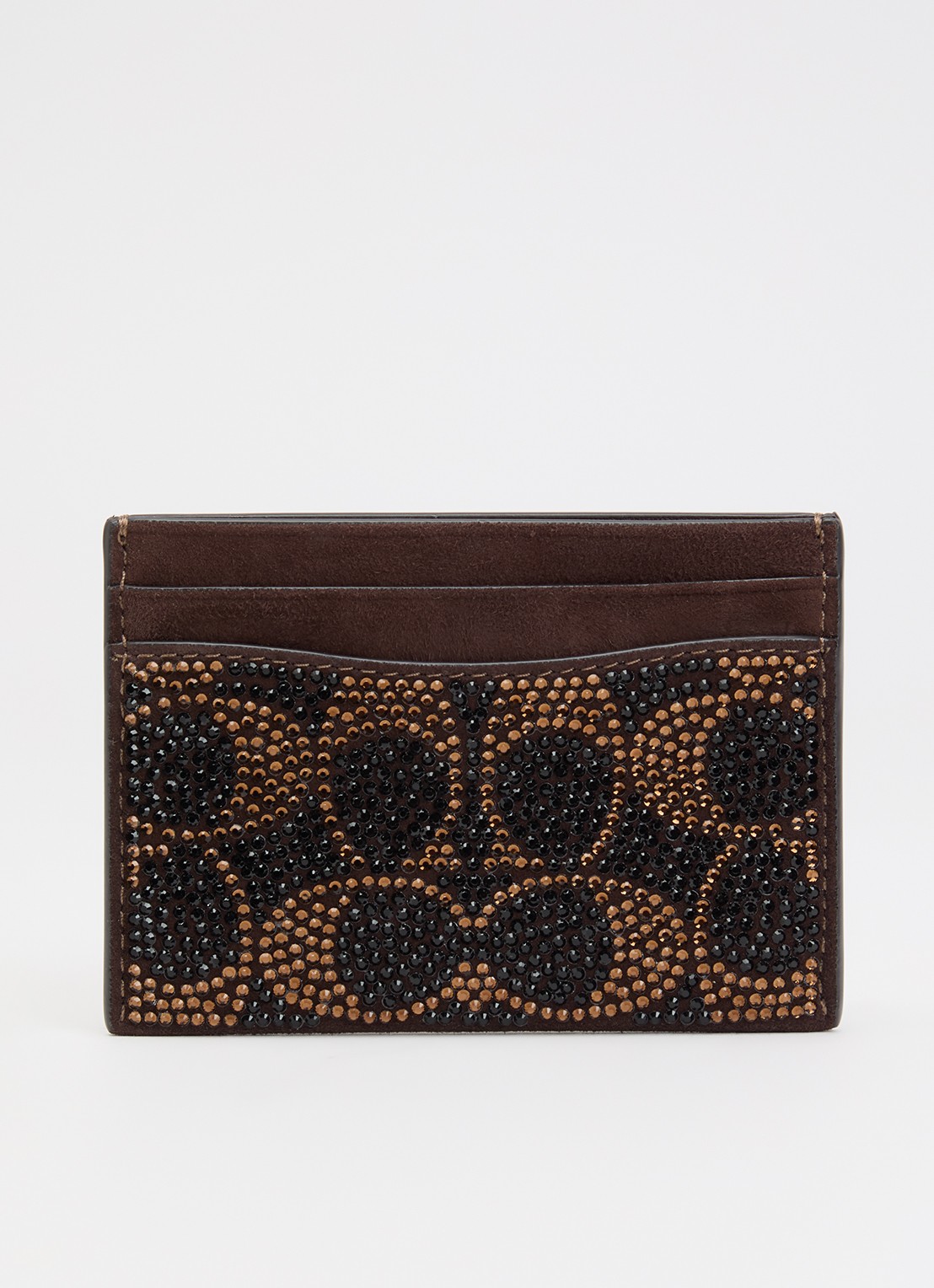 Coach Essential Crystal Signature pasjeshouder van suède met strass - voorkant 2 chocoladebruin