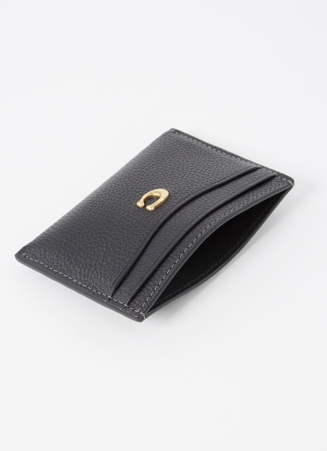 Coach Essential pasjeshouder van leer met logo - voorkant 2 zwart