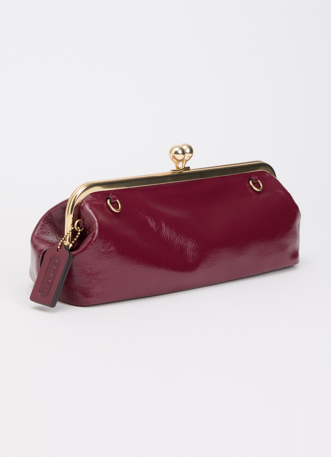 Coach Kisslock Frame 30 clutch van lakleer met afneembare schouderriem - achterkant 4 cranberryrood