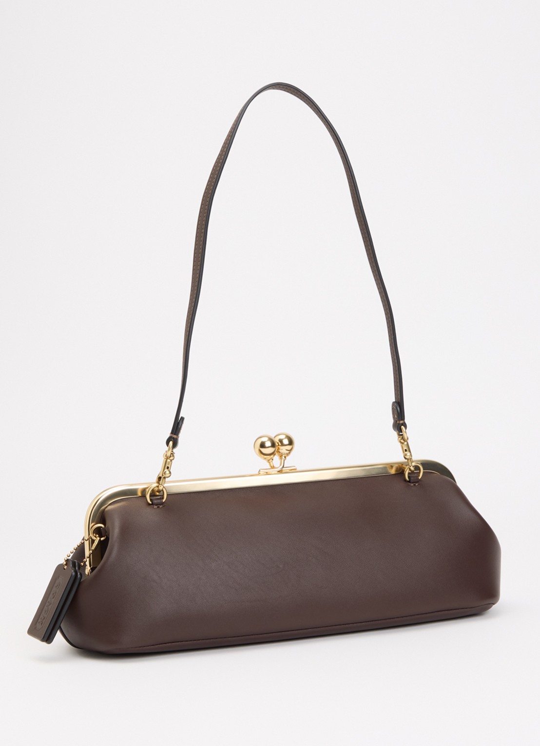 Coach Kisslock Frame 30 clutch van leer met afneembare schouderriem - achterkant 5 donkerbruin