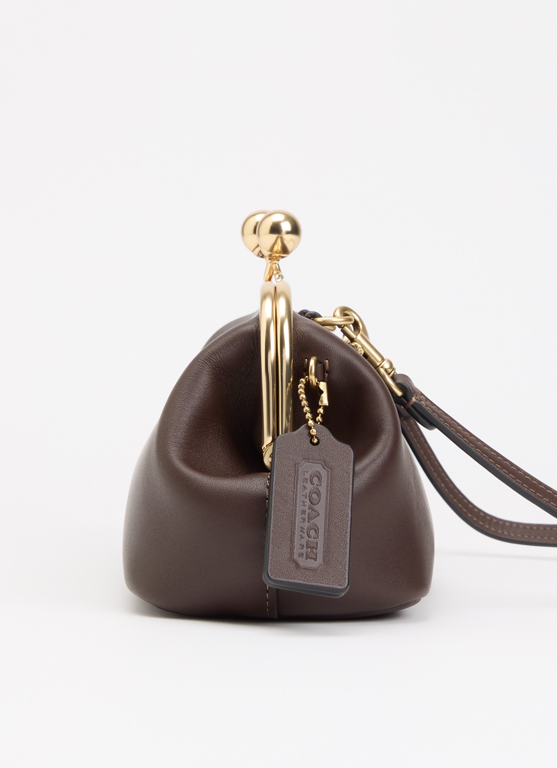 Coach Kisslock Frame 30 clutch van leer met afneembare schouderriem - detail 3 donkerbruin