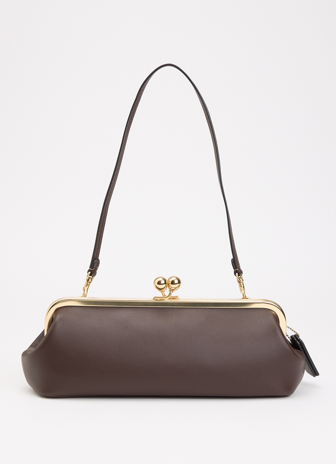 Coach Kisslock Frame 30 clutch van leer met afneembare schouderriem - voorkant donkerbruin