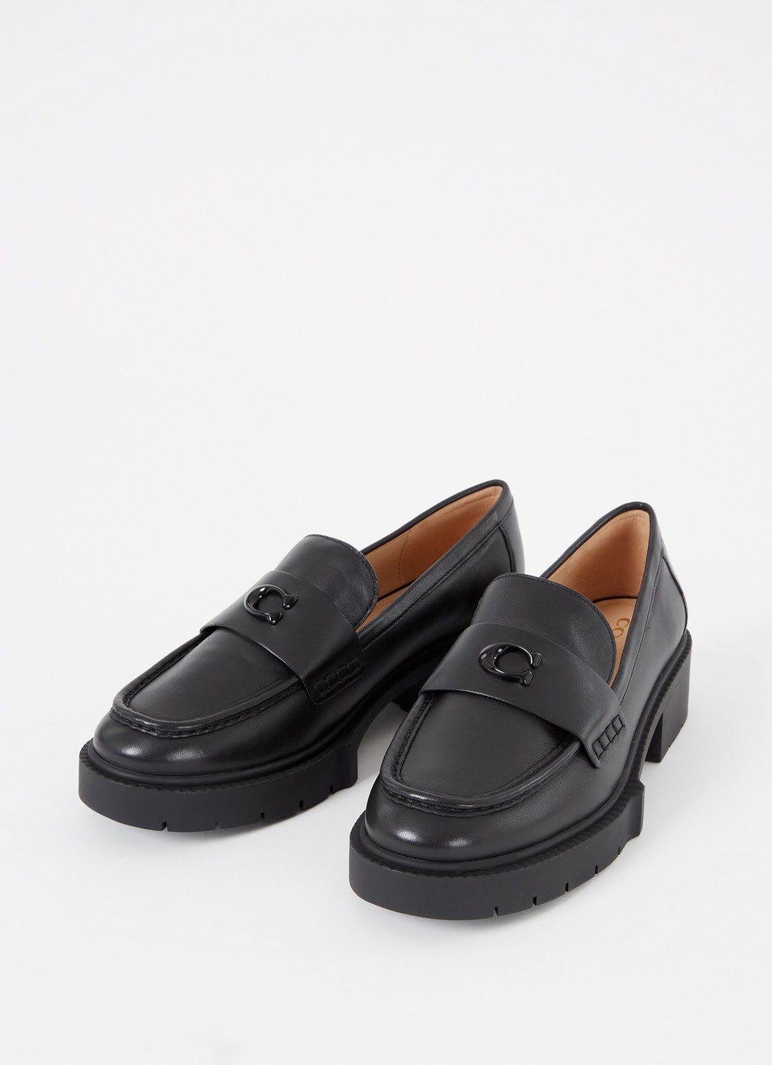 Coach Leah loafer van leer met logo - detail zwart