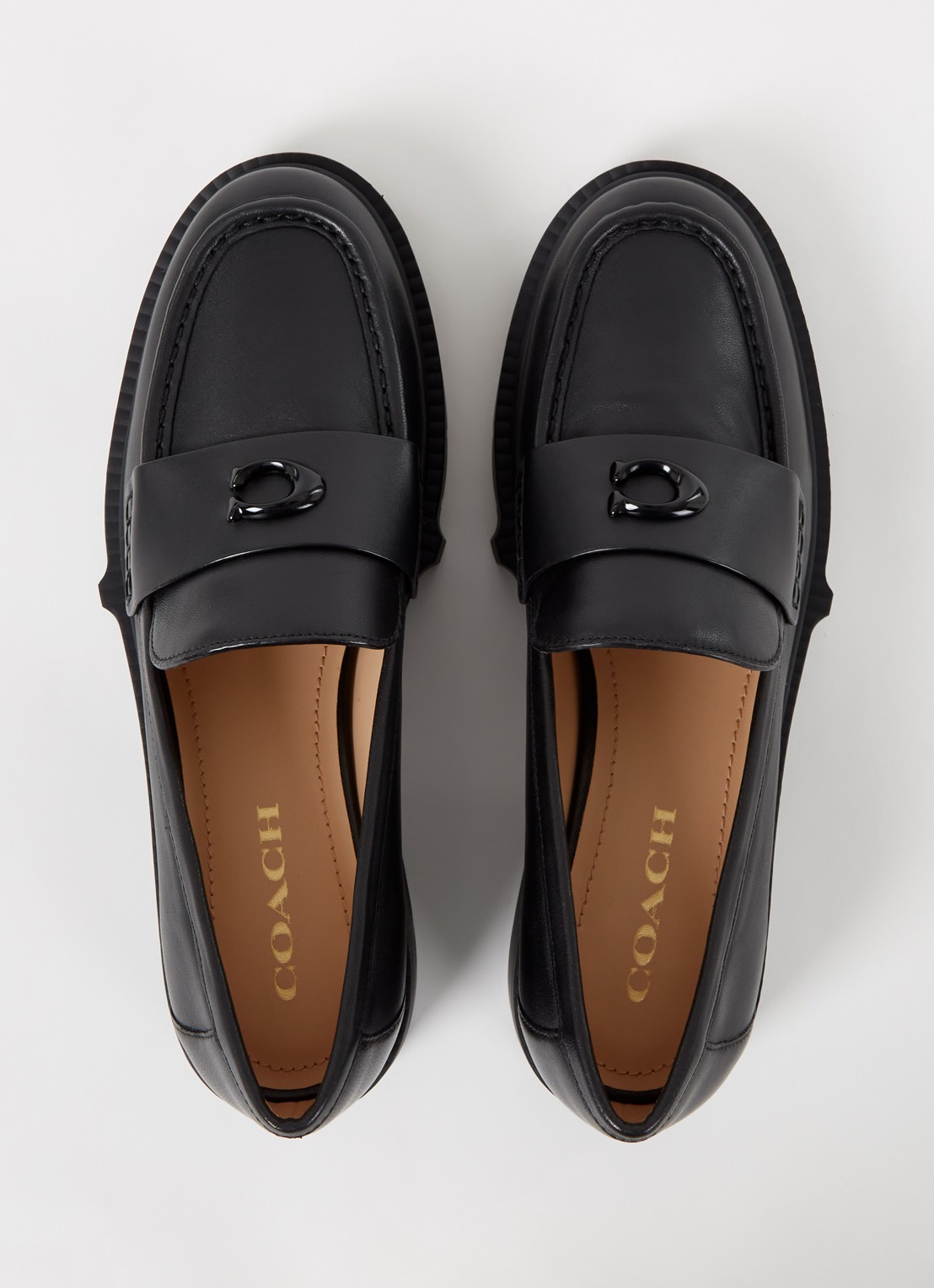 Coach Leah loafer van leer met logo - detail 2 zwart