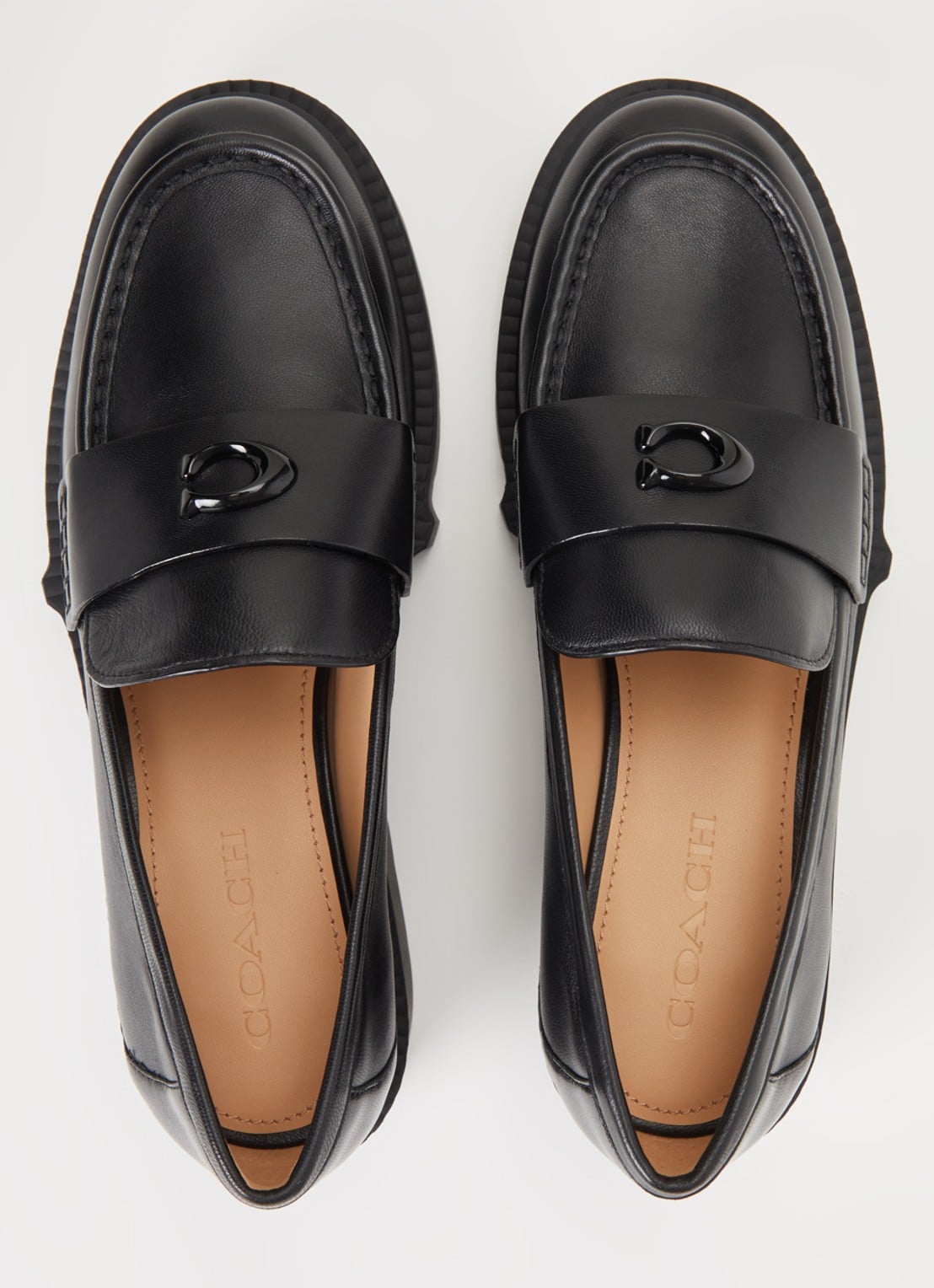 Coach Leah loafer van leer met logo - detail 4 zwart