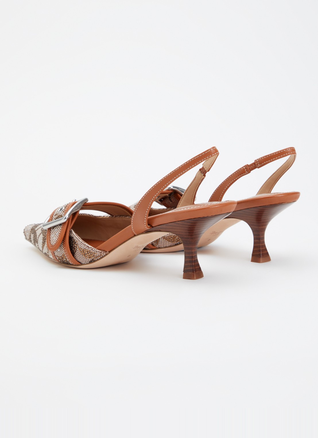 Coach Margot slingback van leer met jacquard dessin - achterkant oranjebruin