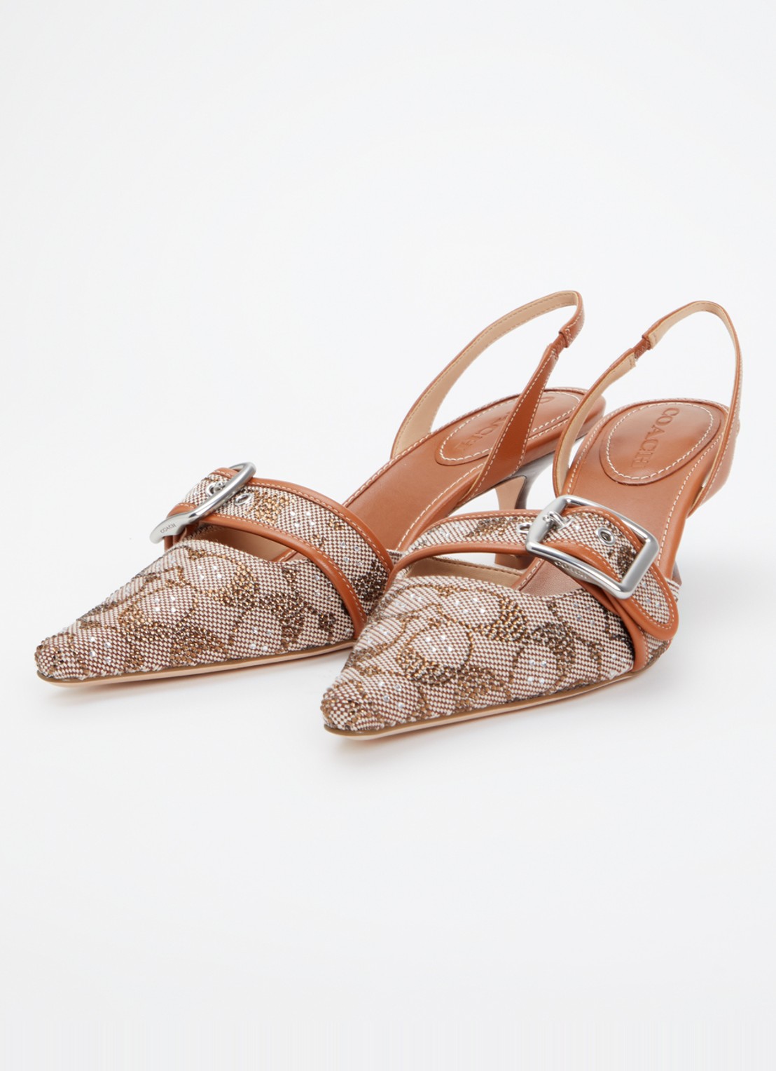 Coach Margot slingback van leer met jacquard dessin - detail 2 oranjebruin