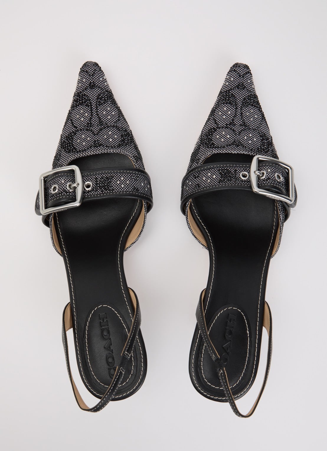 Coach Margot slingback van leer met logoprint en strass - detail 3 zwart