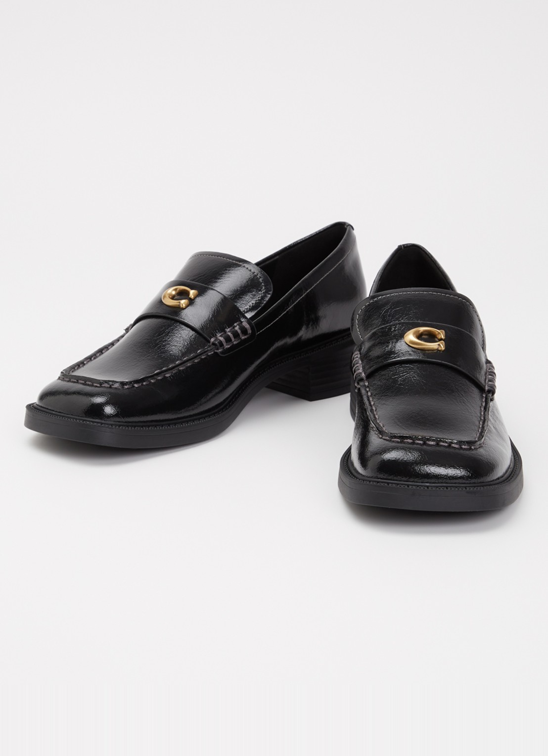 Coach Penny loafer van lakleer met structuur - detail zwart