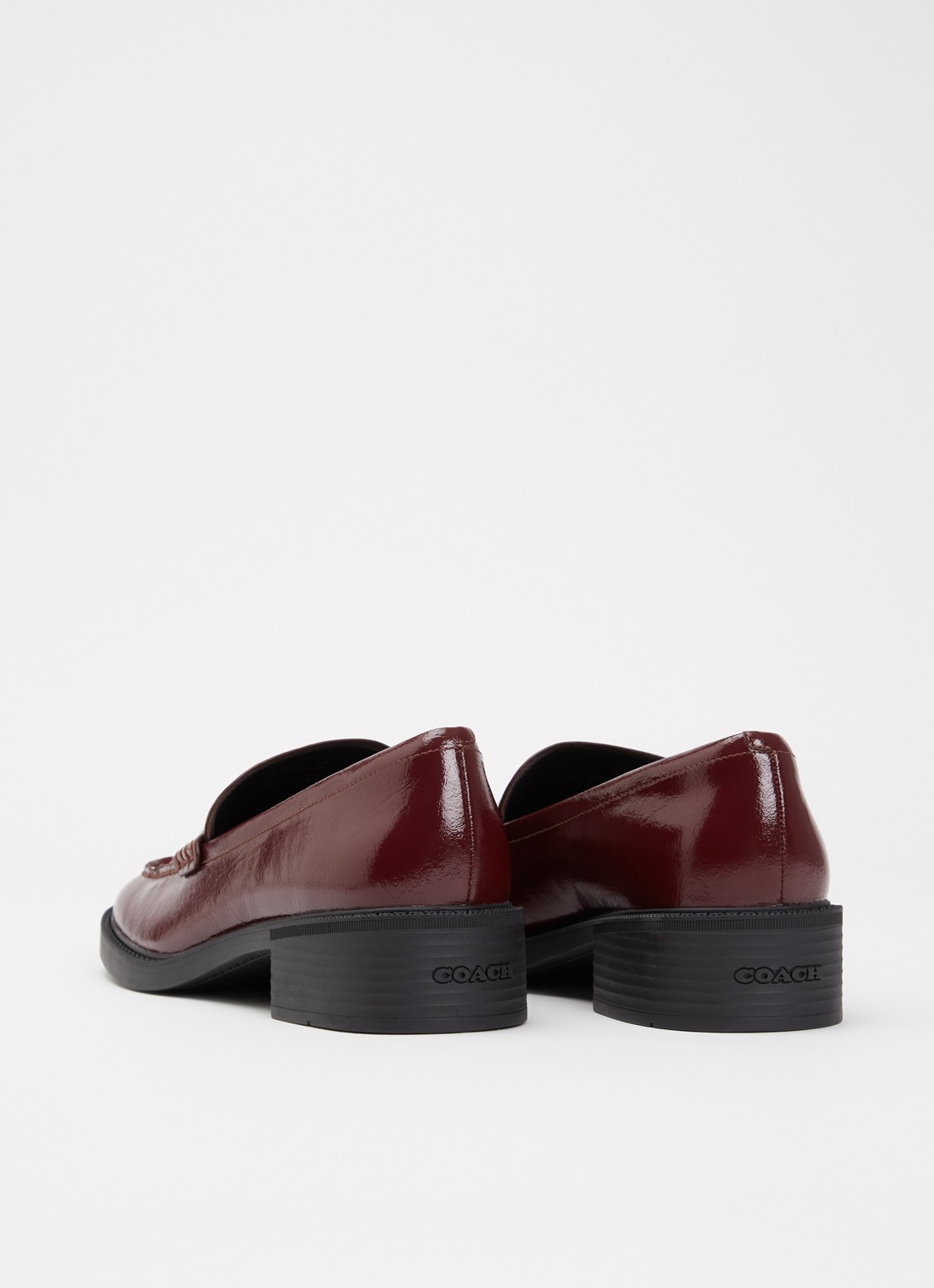 Coach Penny loafer van lakleer met structuur - achterkant bordeauxrood