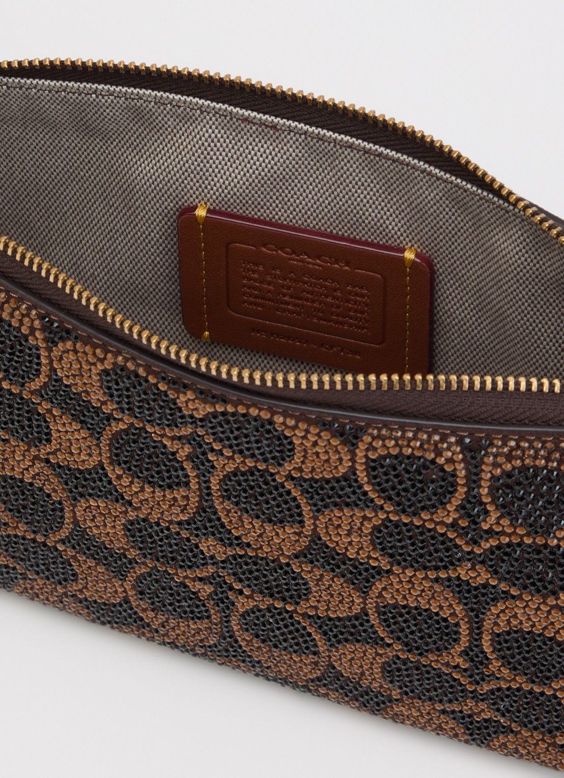 Coach Plaza schoudertas van suède met strass - detail chocoladebruin