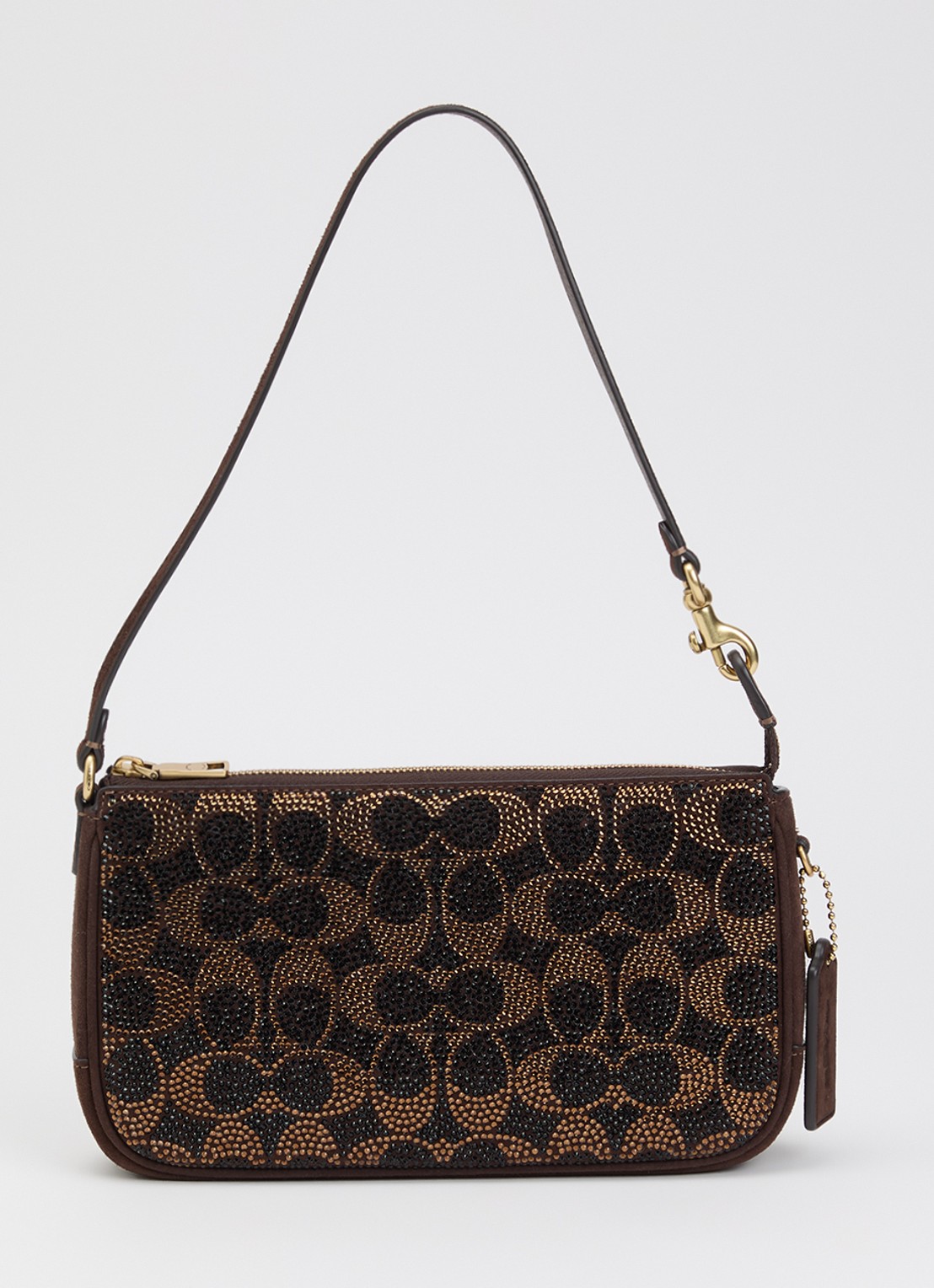 Coach Plaza schoudertas van suède met strass - voorkant 5 chocoladebruin